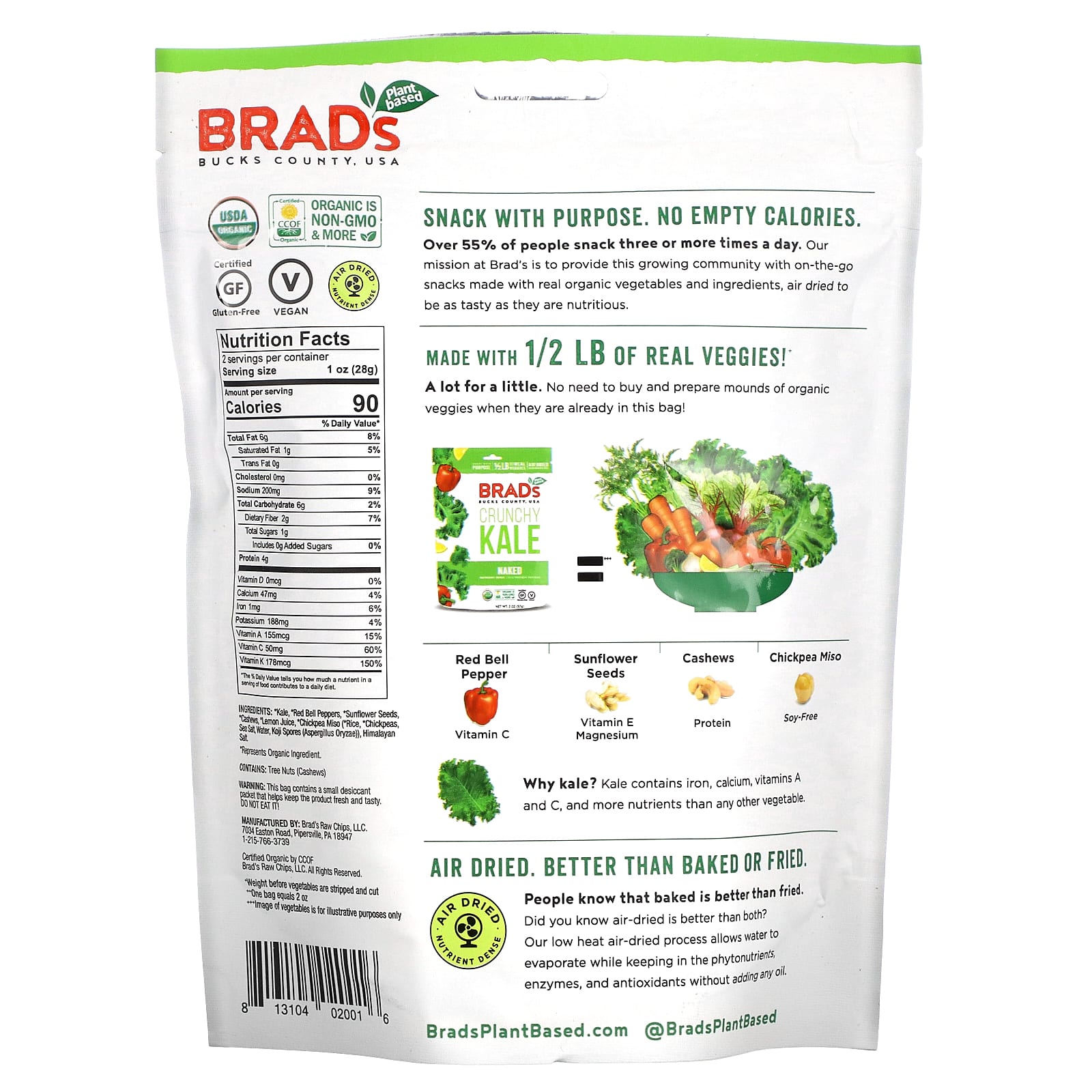 Brad S Plant Based Crunchy Kale Naked 2 Oz 57 G