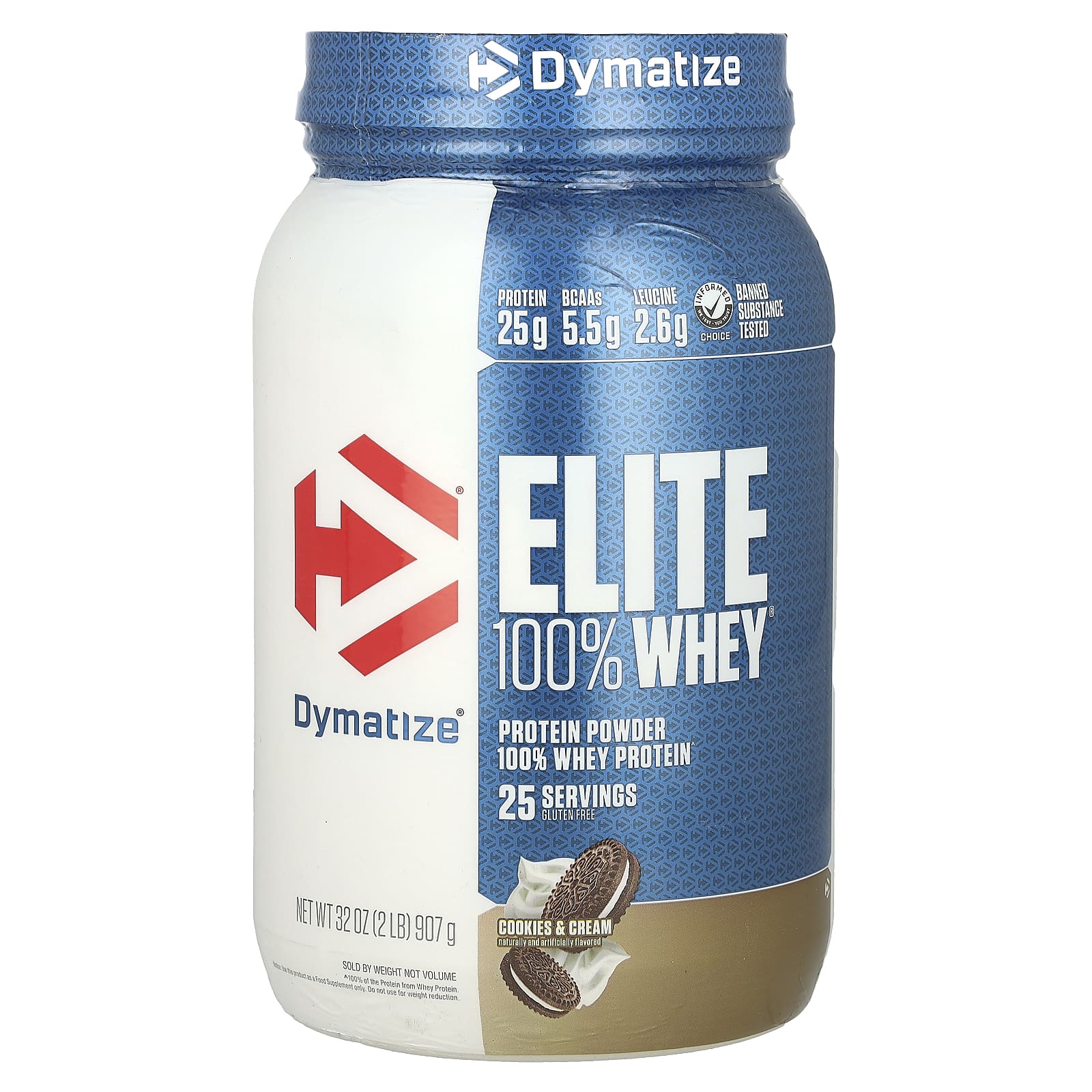 Dymatize Elite 100 Whey Protein Powder Cookies Cream 2 Lbs 907 G