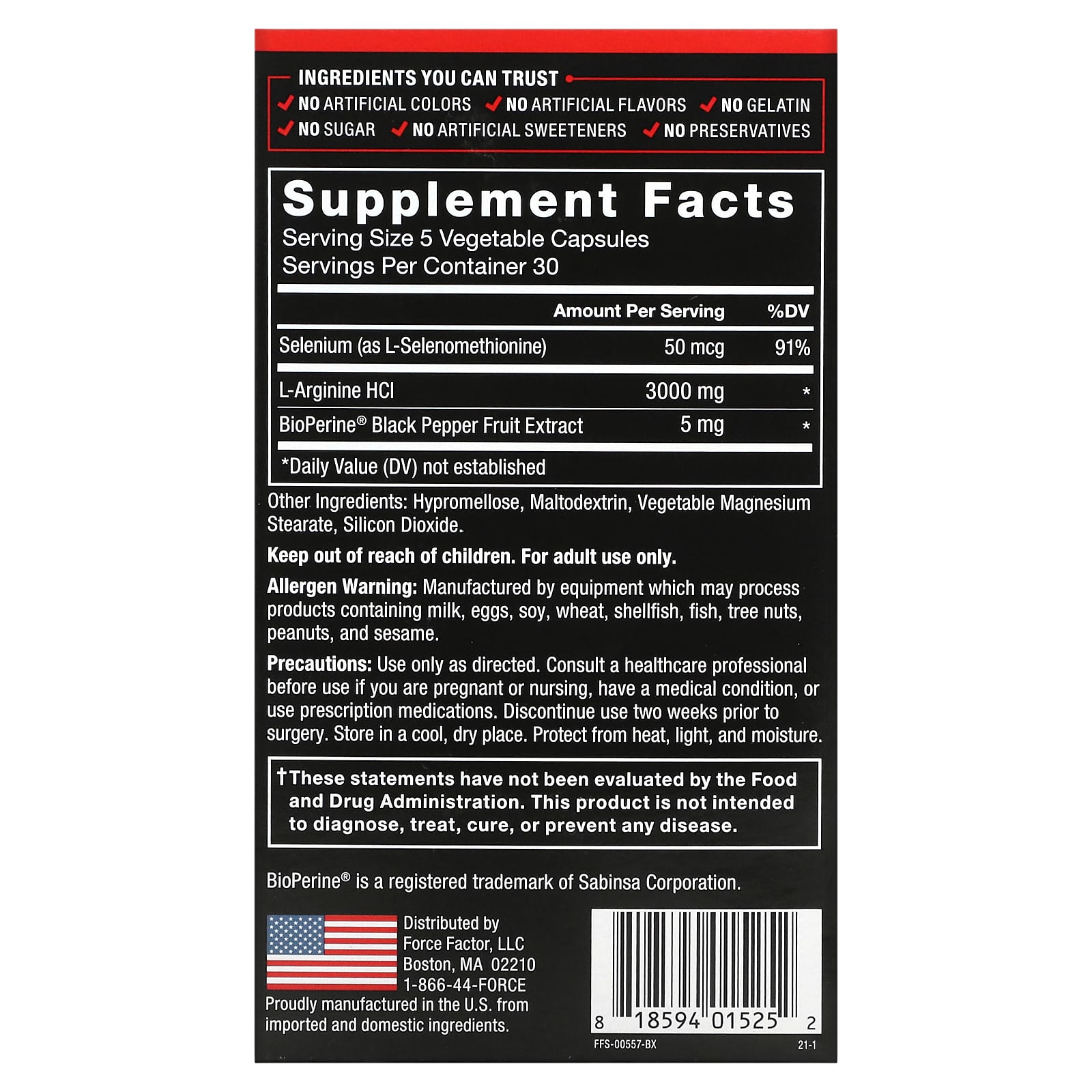 Force Factor L Arginine Mg Capsules Mg Per Capsule