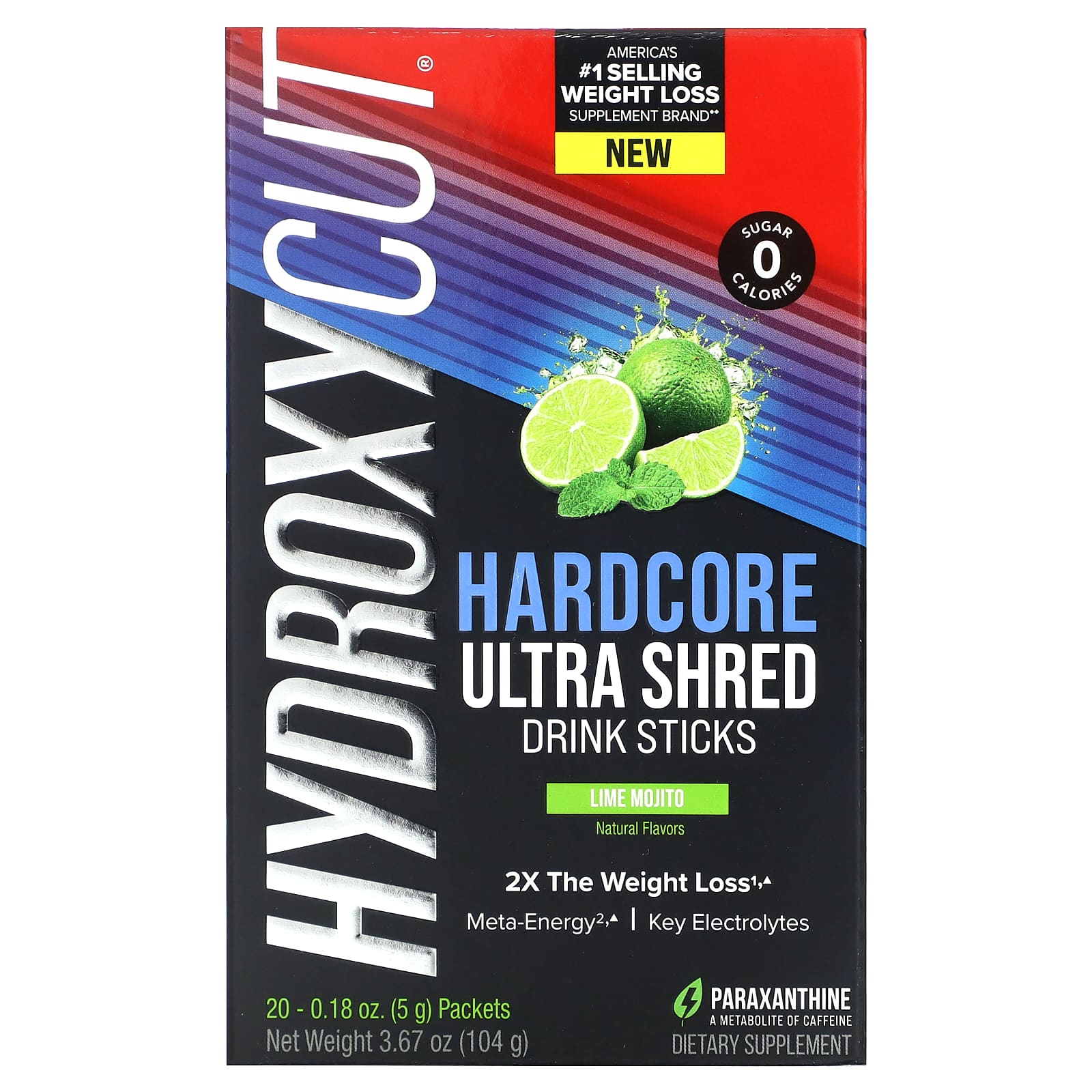 Hydroxycut Hardcore Ultra Shred Drink Sticks Lime Mojito 20 Sticks