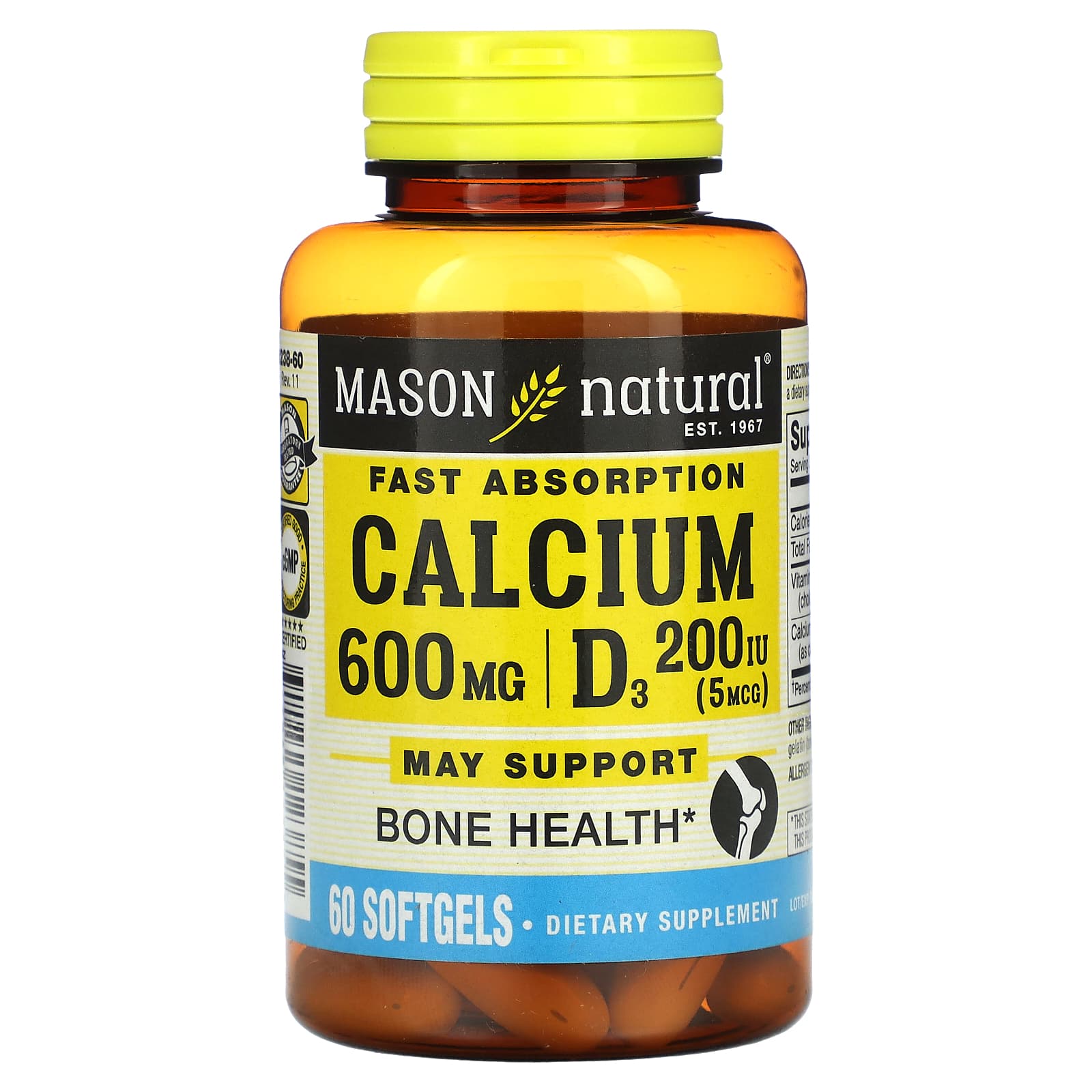 Mason Natural Calcium With Vitamin D3 Fast Absorption 60 Softgels