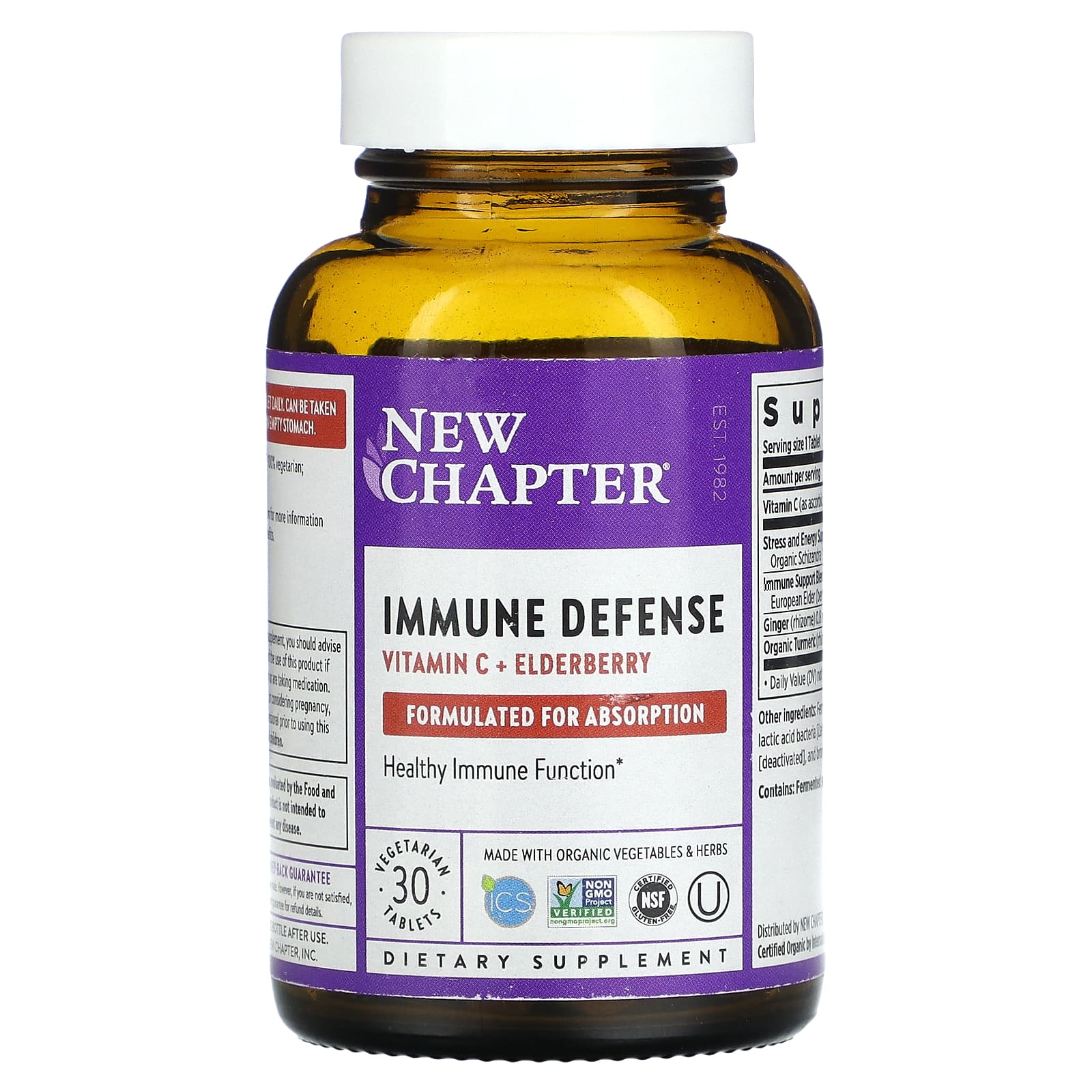 New Chapter Immune Defense Vitamin C Elderberry 30 Vegetarian Tablets