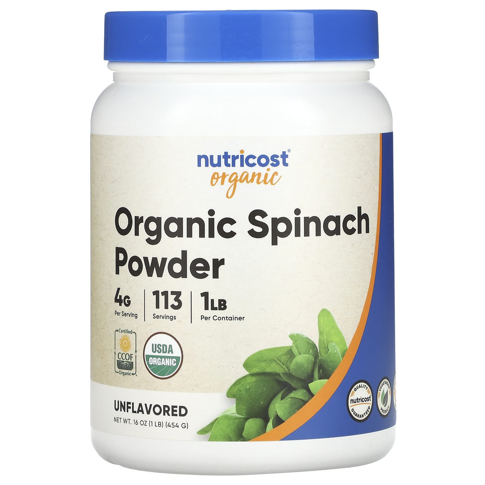 Nutricost Organic Spinach Powder Unflavored 16 Oz 454 G