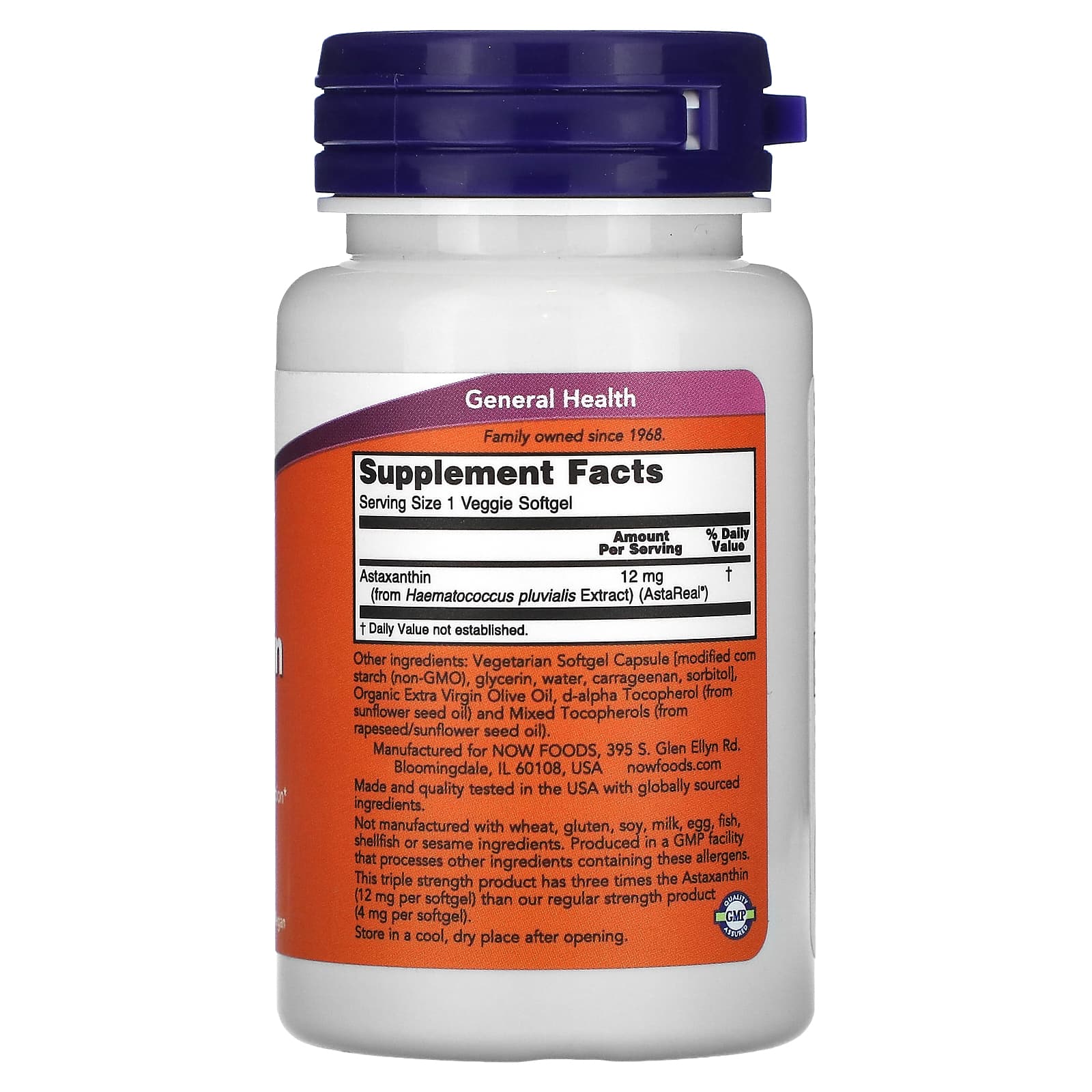 NOW Foods Triple Strength Astaxanthin 12 Mg 60 Veggie Softgels