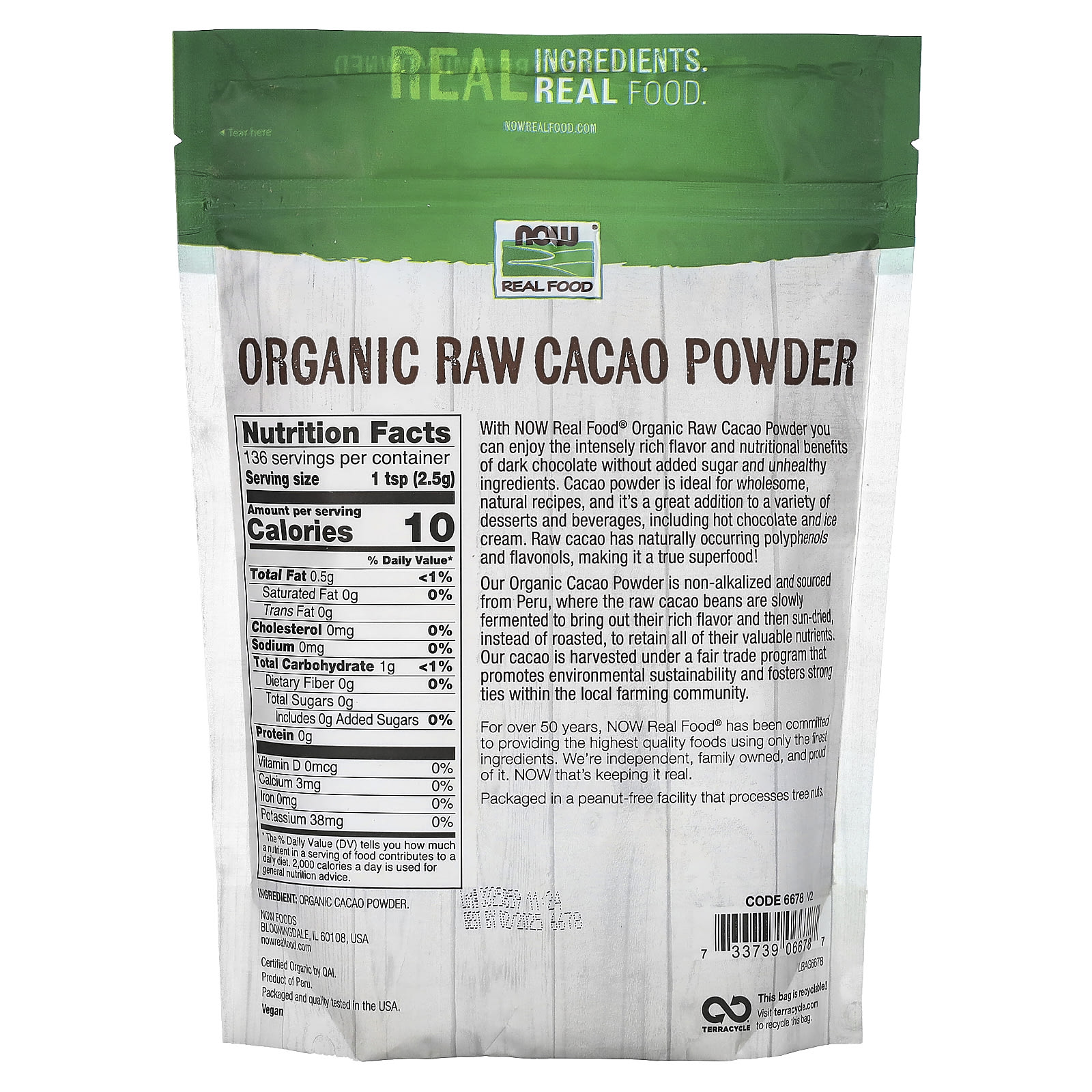 Now Foods Real Food Organic Raw Cacao Powder Oz G