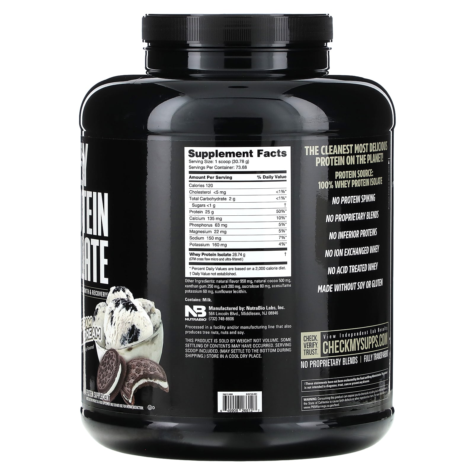 Nutrabio Whey Protein Isolate Ice Cream Cookie Dream Lb G