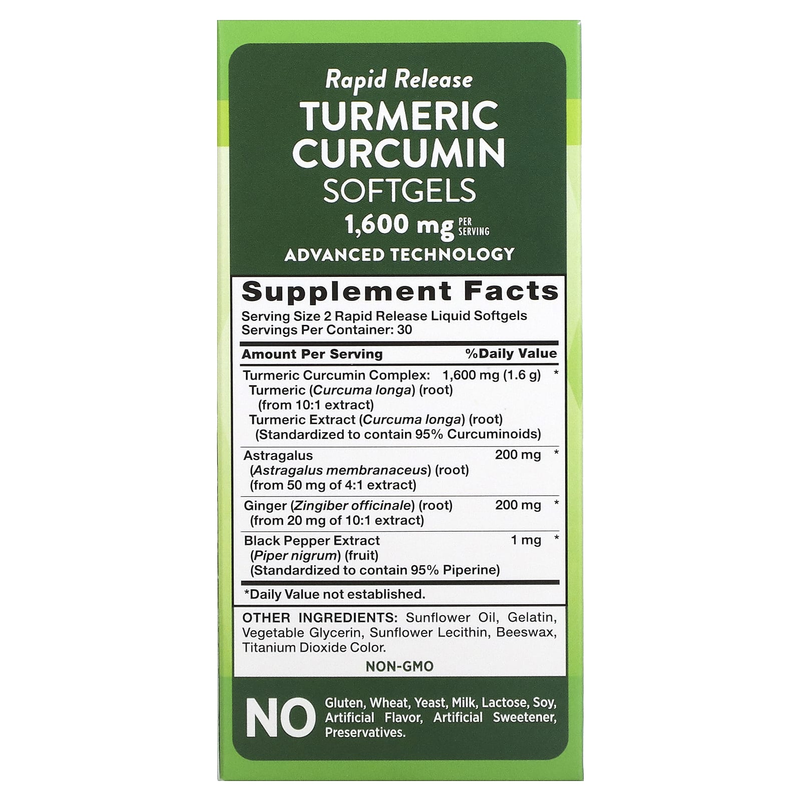 Nature S Truth Turmeric Curcumin Plus Ginger Astragalus And Black