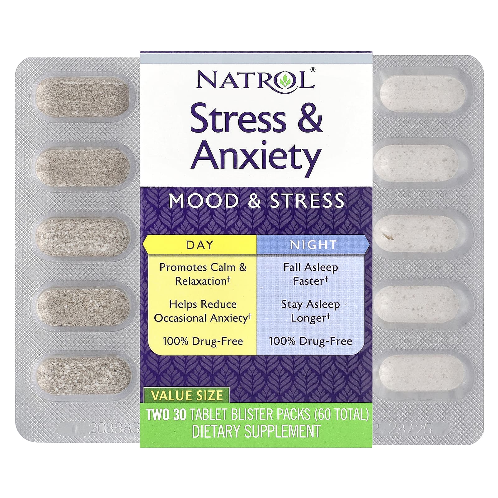 Natrol Stress Anxiety Day Night Two Tablet Blister Packs