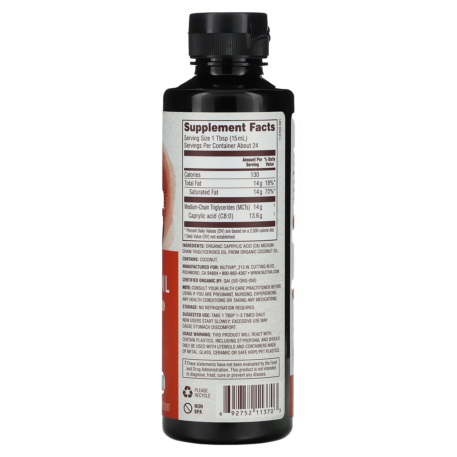 Nutiva Organic C Mct Oil Fl Oz Ml