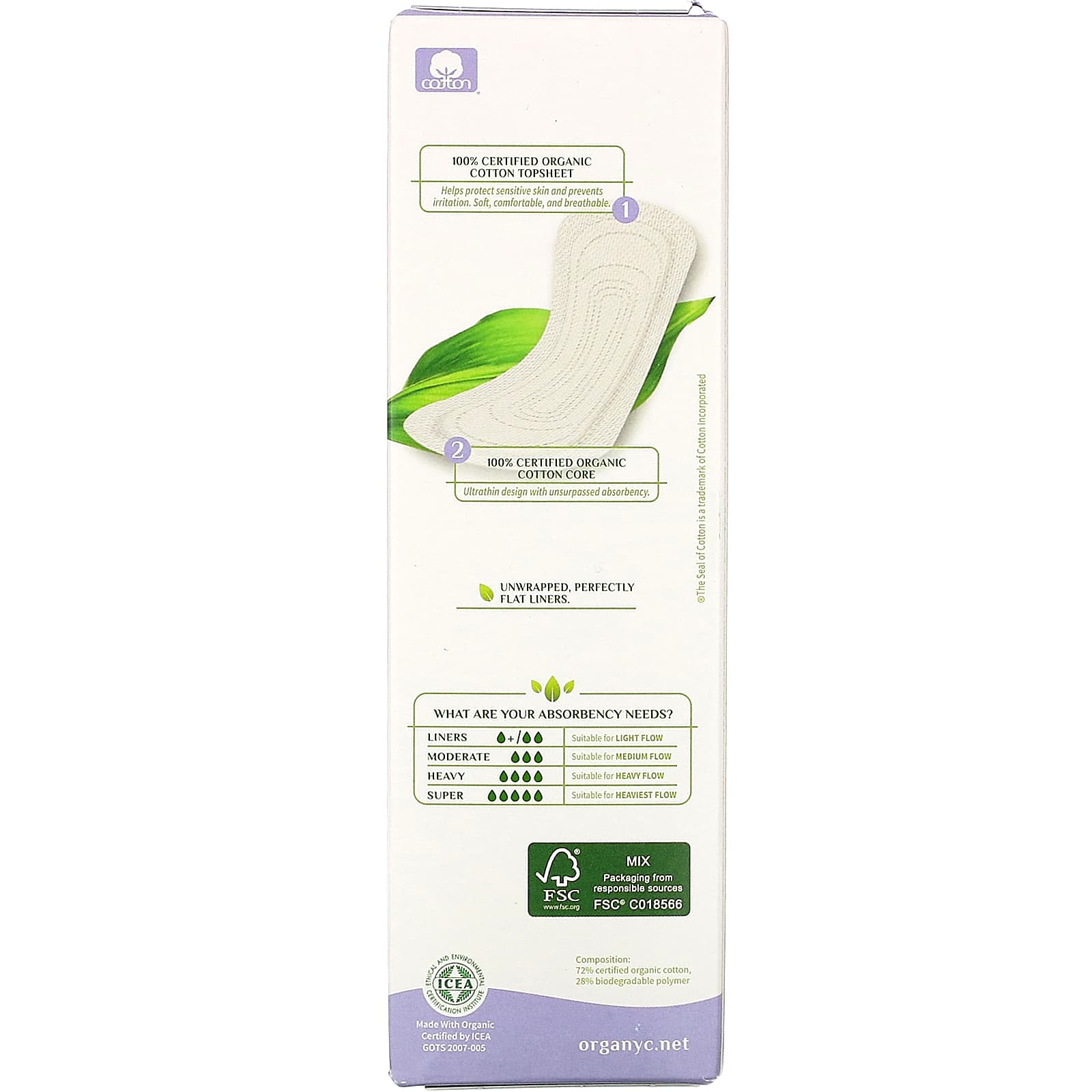 Organyc Organic Cotton Panty Liners Light Flow 24 Liners