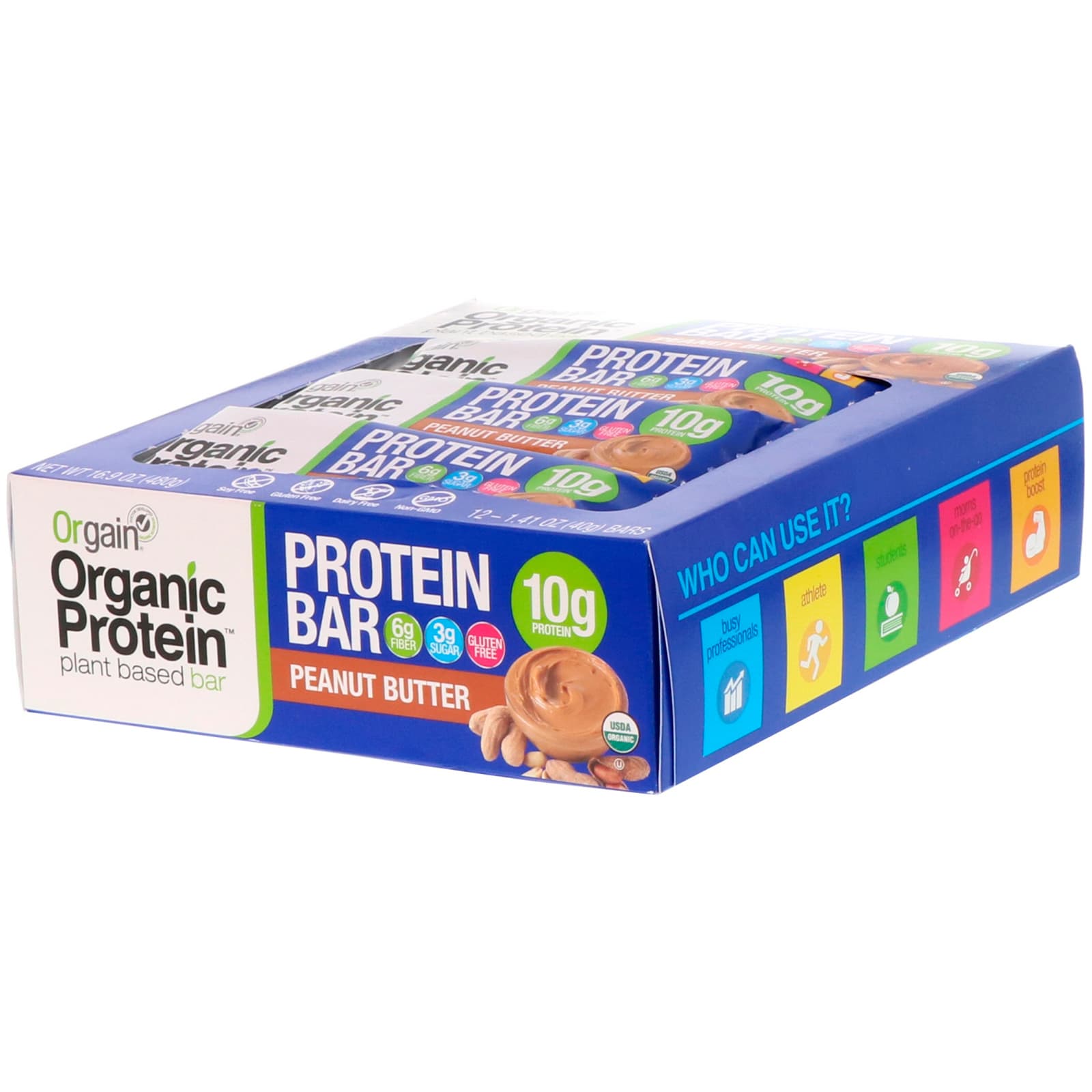 Orgain Organic Plant Based Protein Bar Peanut Butter Bars