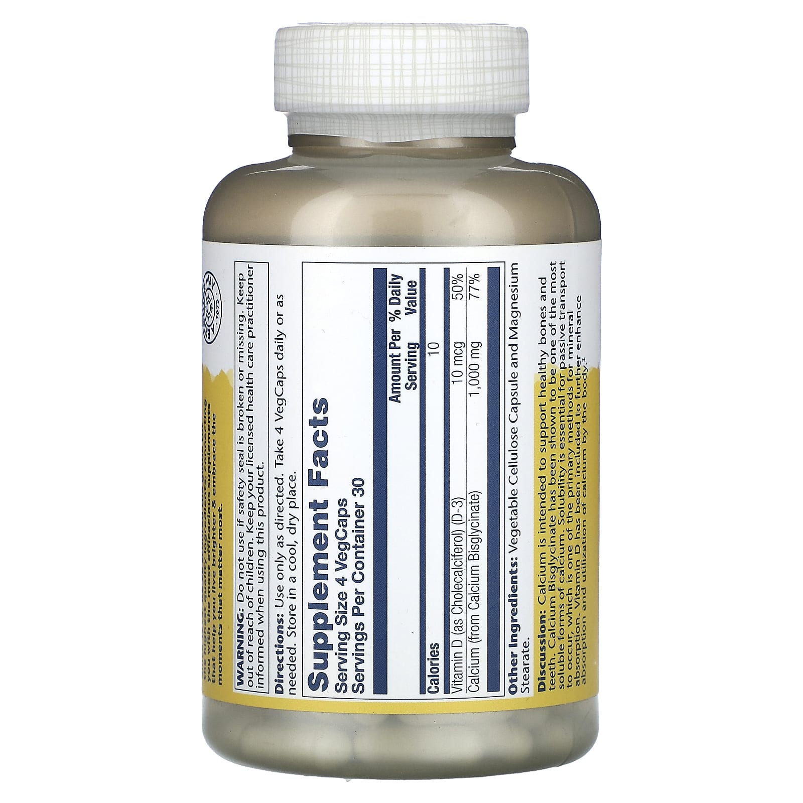 Solaray Calcium Bisglycinate With Vitamin D Mg Vegcaps