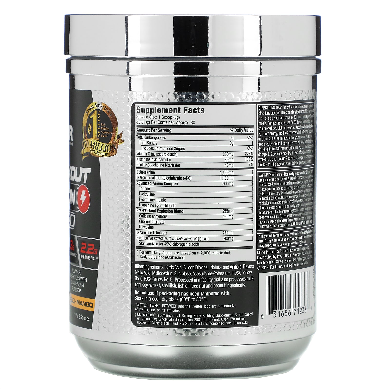 Six Star Elite Series Pre Workout Explosion Ripped Peach Mango 6