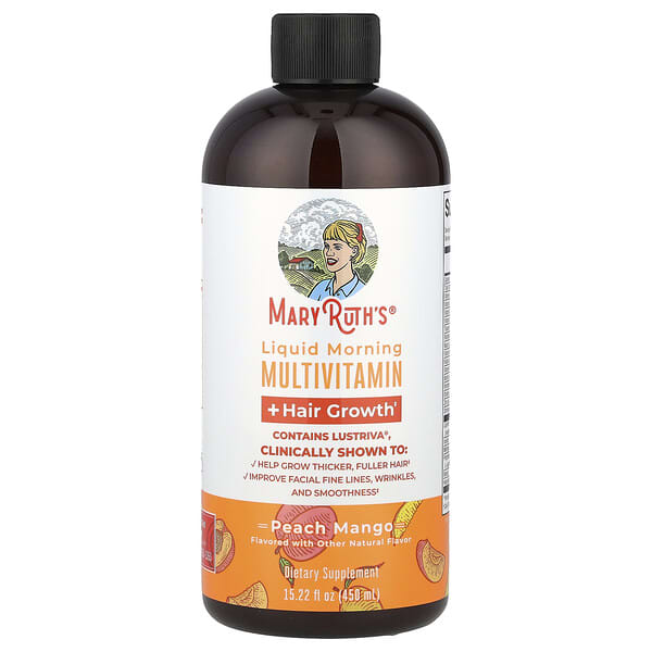 MaryRuth's, Liquid Morning Multivitamin + Hair Growth, Peach Mango, 15.22 fl oz (450 ml)