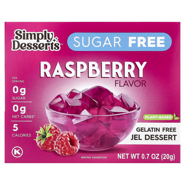 Simply Desserts, Gelatin Free Jel Dessert, Sugar Free, Raspberry, 0.7 oz (20 g)