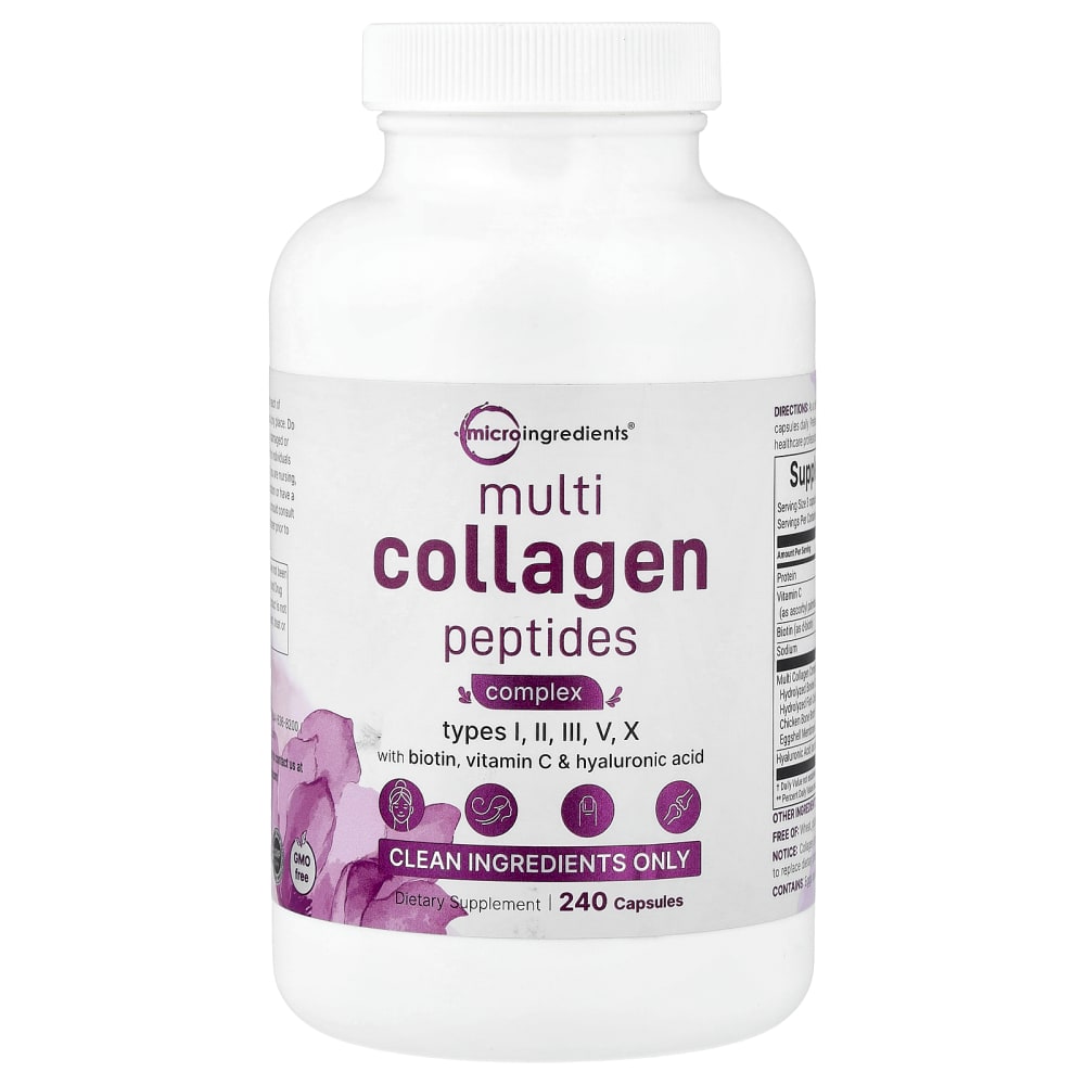 Complejo de péptidos de múltiples tipos de colágeno con biotina, vitamina C y ácido hialurónico, 240