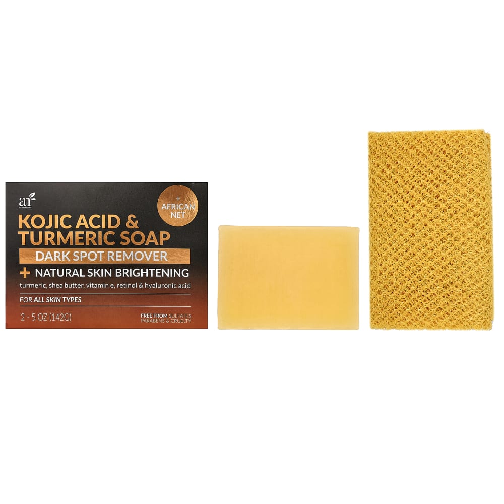 Kojic Acid & Turmeric Bar Soap + African Net, For All Skin Types , 2 Bars, 5