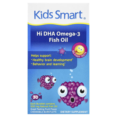 Kids Smart®, рыбий жир с омега-3 и высоким содержанием ДГК, с фруктовым вкусом, 30 жевател