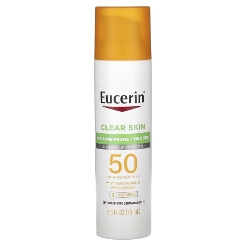 Eucerin, Clear Skin, легкий солнцезащитный лосьон для лица, SPF 50, без отдушек, 75 мл (2,