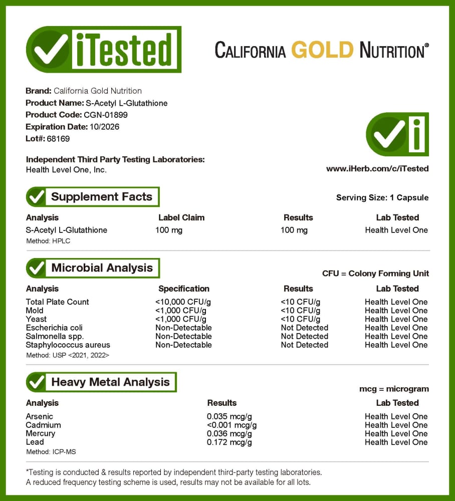 glutathione labs results S-Acetyl L-Glutathione, 100 mg, 30 Veggie Capsules fat burner B-12 Injections - La Quantity:5PCS