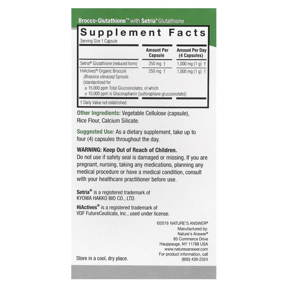 nature's answer brocco-glutathione 500 mg Brocco-Glutathione, mg, 60 Vegetarian Capsules At the July 23–24, Size:1 x 30 Tablets life+
