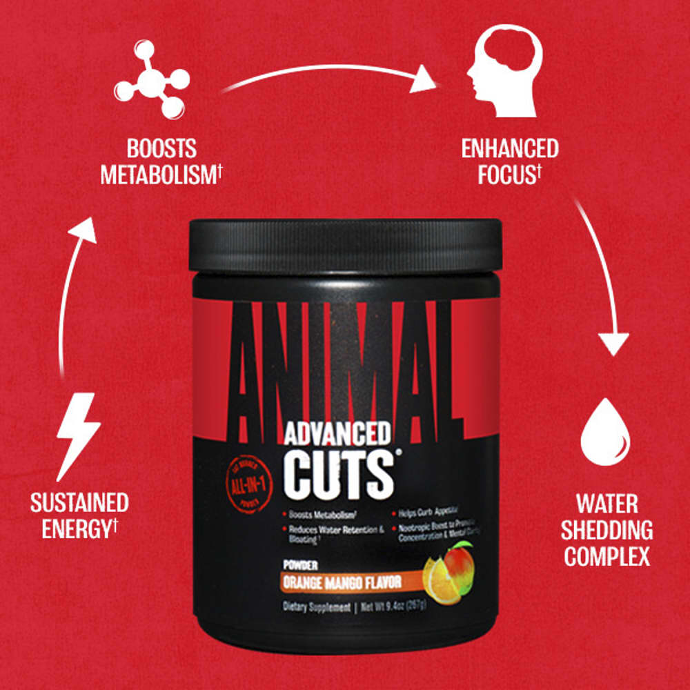 animal cuts l carnitine Advanced Cuts® Powder, Orange Mango, 9.4 oz (267 g) ⚡️ Turn fuel into Sustained Energy BioToxin Binder † — Price:Retail