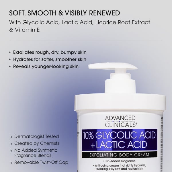10% Glycolic Acid, Lactic Acid, Exfoliating Body Cream, 16 oz (454 g)