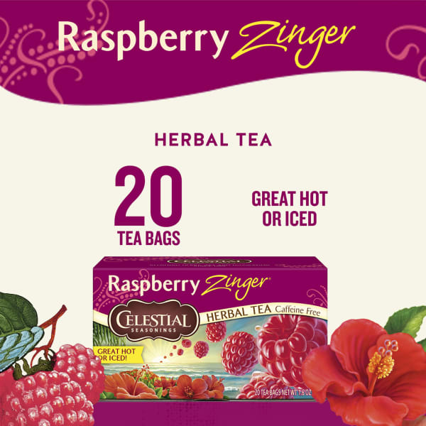 Té de hierbas, Raspberry Zinger, Sin cafeína, 20 bolsitas de té