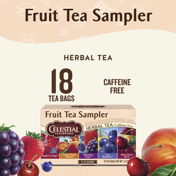 Fruit Tea Sampler, 5 Flavors, Caffeine Free, 18 Tea Bags, 1.4 oz