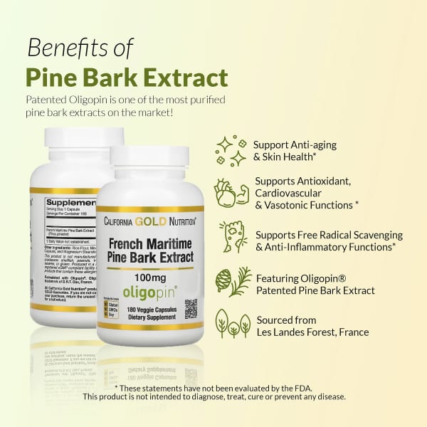 French Maritime Pine Bark Extract, Oligopin, 100 mg, 60 Veggie Capsules