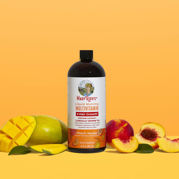 Liquid Morning Multivitamin + Hair Growth, Peach Mango, 30 fl oz (887 ml)