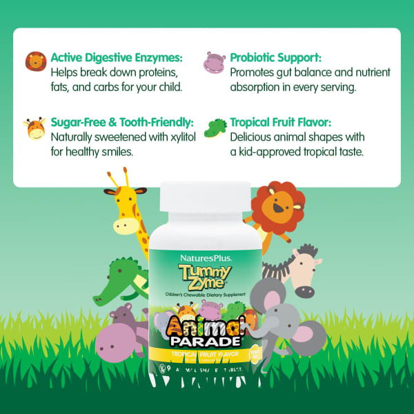 ダイエットフード tami Animal Parade®, Tummy Zyme®, Tropical Fruit, 90 Animal-Shaped Tablets