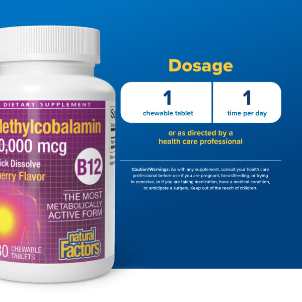 B12 Methylcobalamin, Cherry, 10,000 mcg, 30 Chewable Tablets