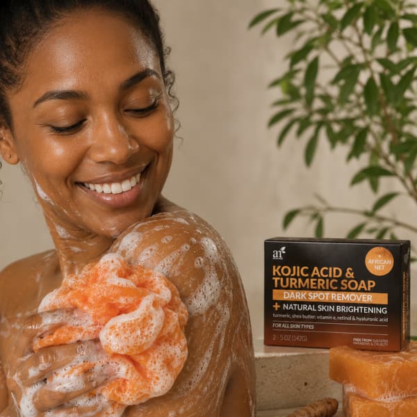 Kojic Acid & Turmeric Bar Soap + African Net, For All Skin Types , 2 Bars, 5