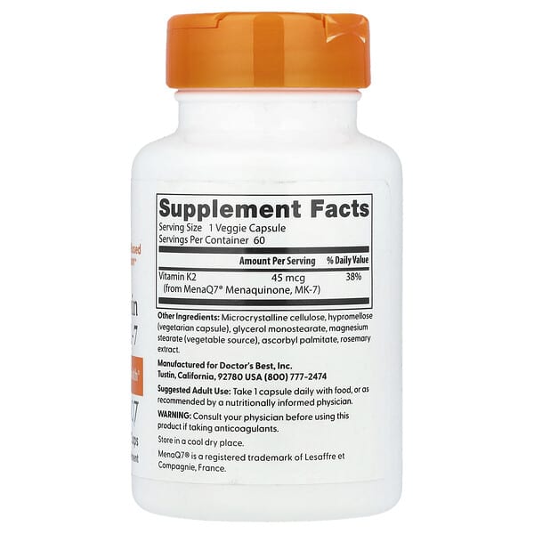 Doctor's Best Natural Vitamin K2 MK-7 100mcg, 60 veg capsules, view 3