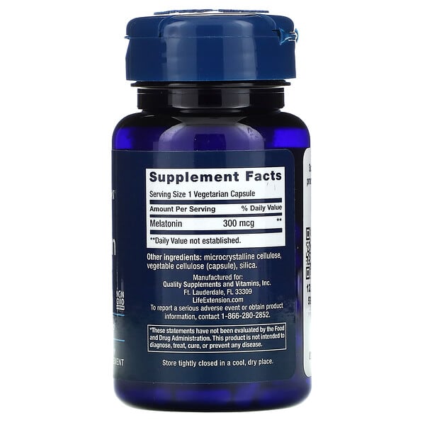 Life Extension Melatonin 300mcg, 100 veg capsules, view 2