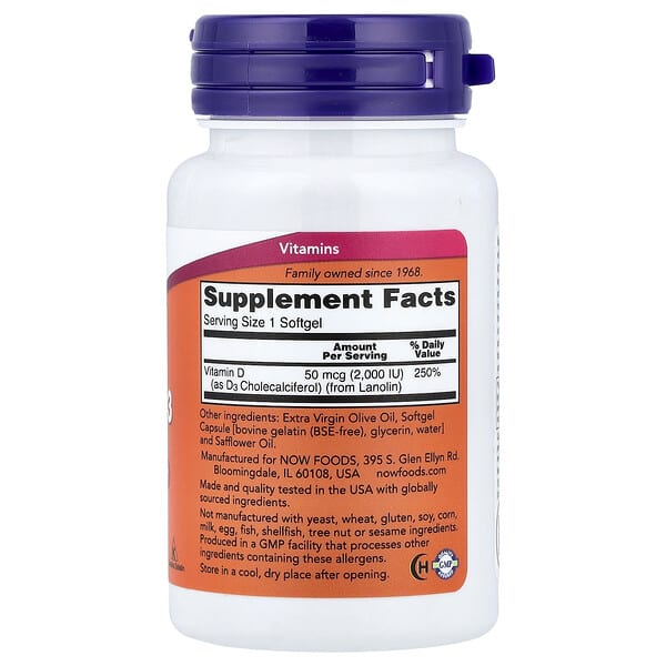 NOW Foods Vitamin D-3 & K-2, 120 veg capsules, view 2