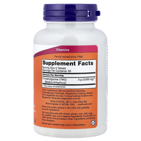 NOW Foods TMG 1000mg, 100 tablets, view 2