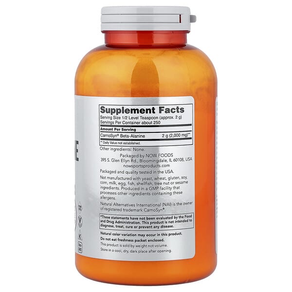 NOW Foods Beta-Alanine Pure Powder, 500 g, view 3