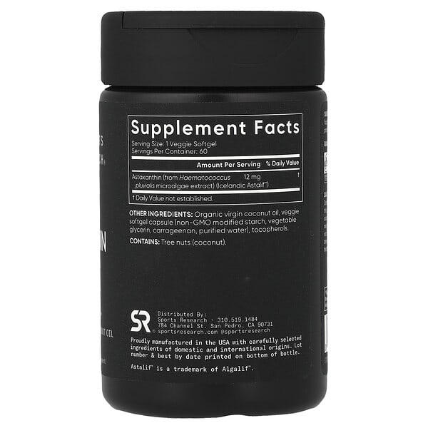 Sports Research Astaxanthin 12mg with Coconut Oil, 60 softgels, view 3