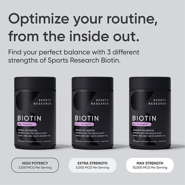 Sports Research Biotin 5000mcg with Coconut Oil, 120 softgels, view 4