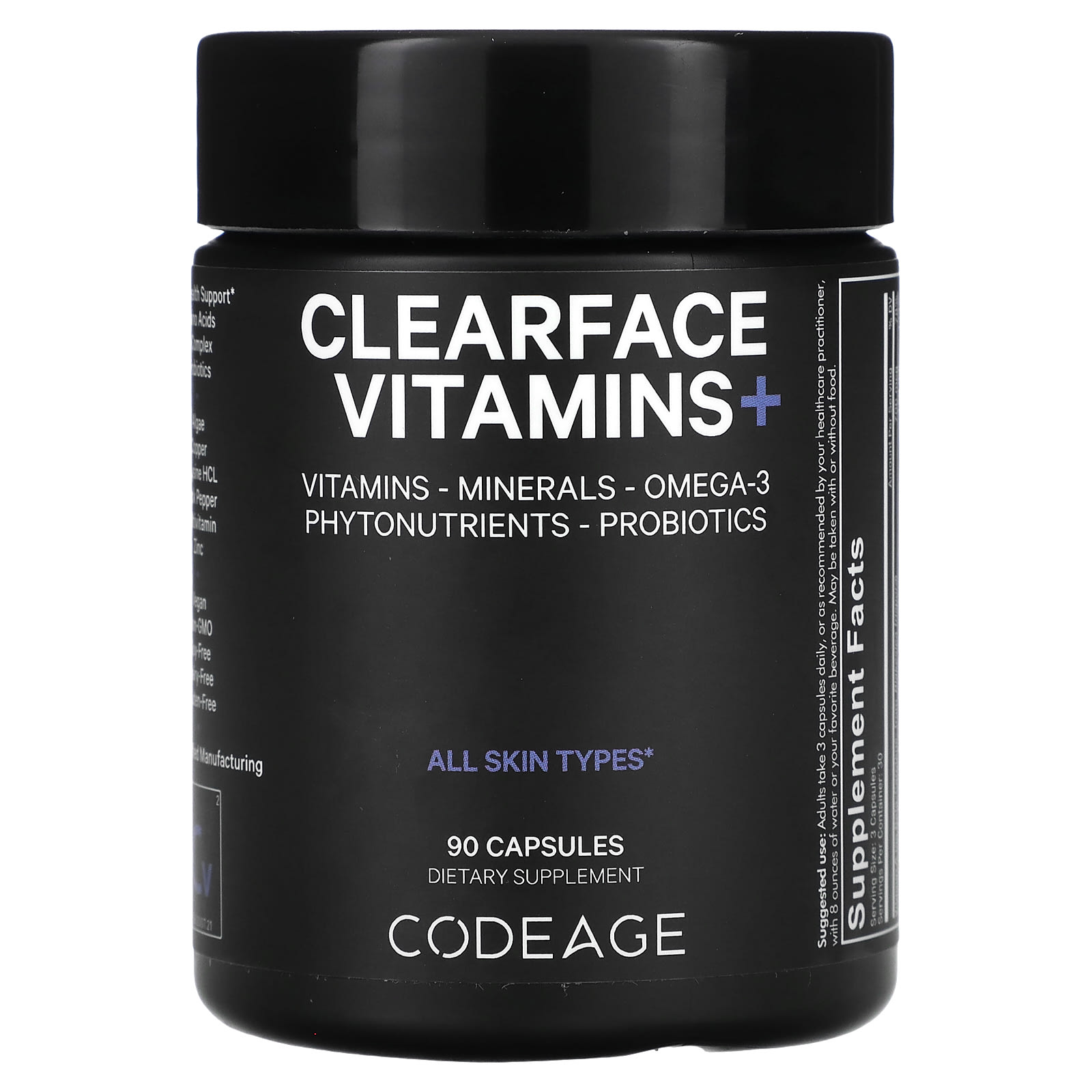 Codeage, Clearface, витамины, для всех типов кожи, 90 капсул