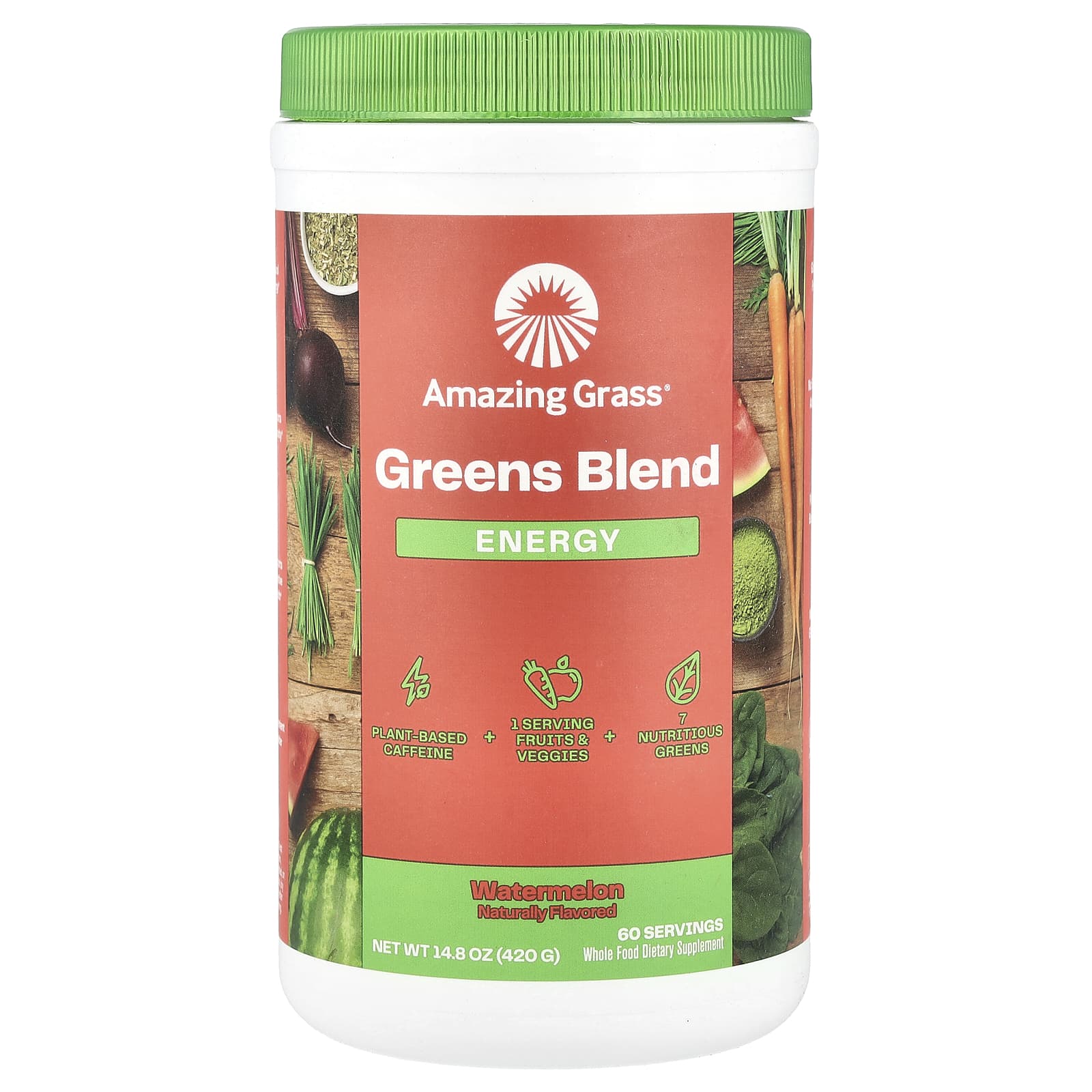 Amazing Grass, Greens Blend, Energy, арбуз, 420 г (14,8 унции)