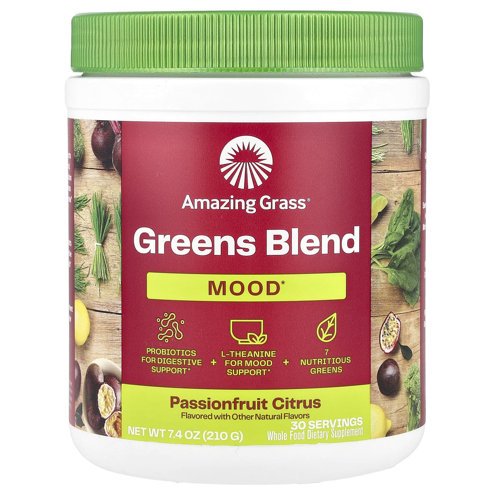 Amazing Grass, Greens Blend, Mood, маракуйя и цитрус, 210 г (7,4 унции)