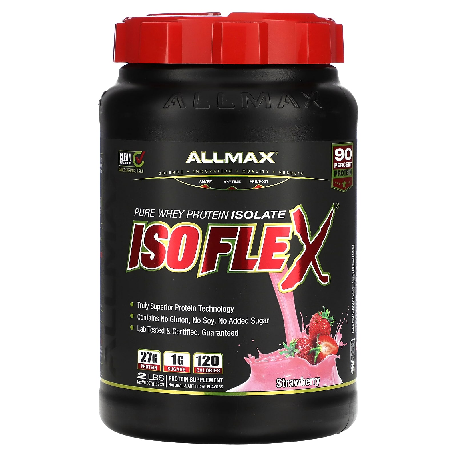 ALLMAX, Isoflex, чистый изолят сывороточного протеина, клубника, 907 г (2 фунта)