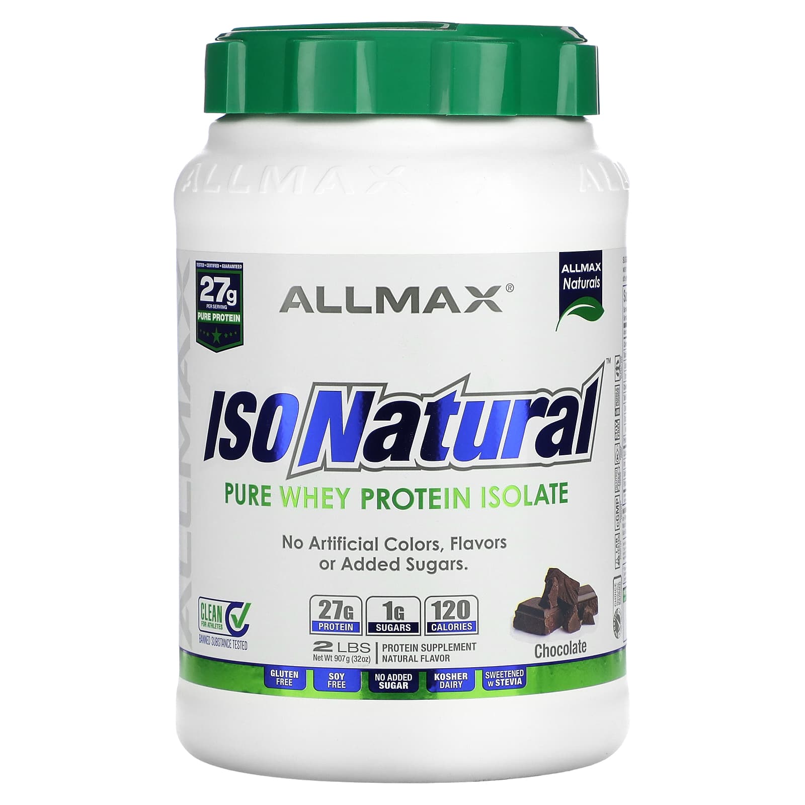 ALLMAX IsoNatural 100 ультра-чистый натуральный изолят сывороточного белка шоколадный 2 фунтов 907 г 11690₽
