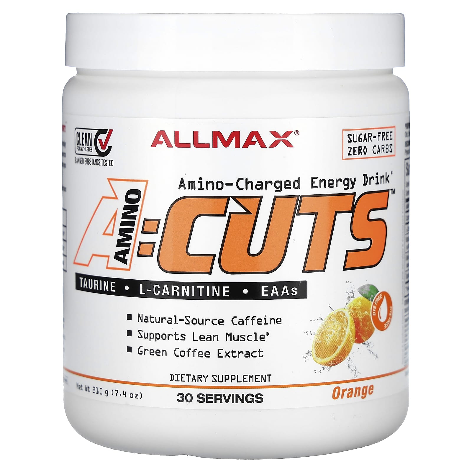 ALLMAX, ACUTS, энергетический напиток с аминокислотами, апельсин, 210 г (7,4 унции)