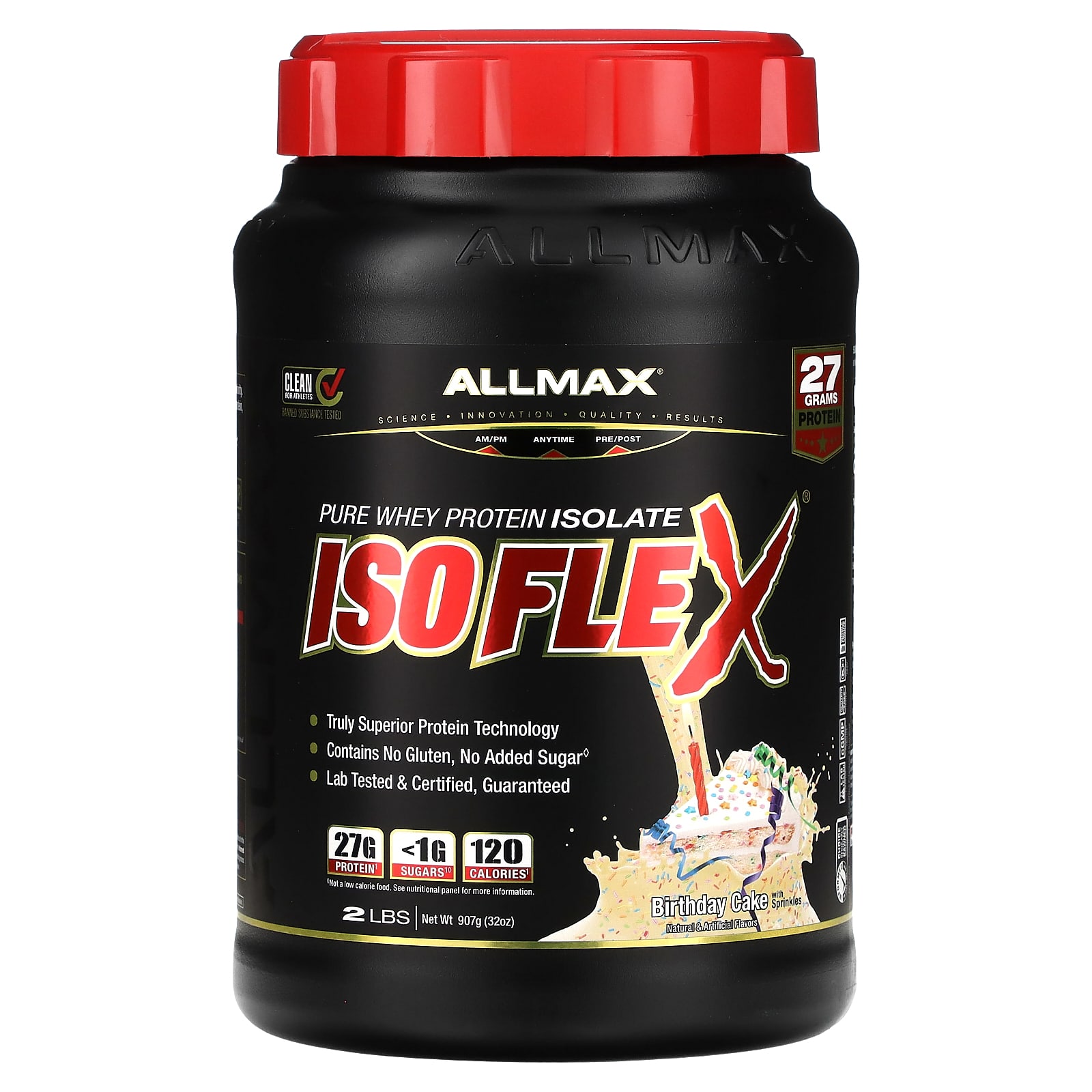 ALLMAX, ISOFLEX®, чистый изолят сывороточного протеина, праздничный торт с посыпкой, 907 г (2 фунта)