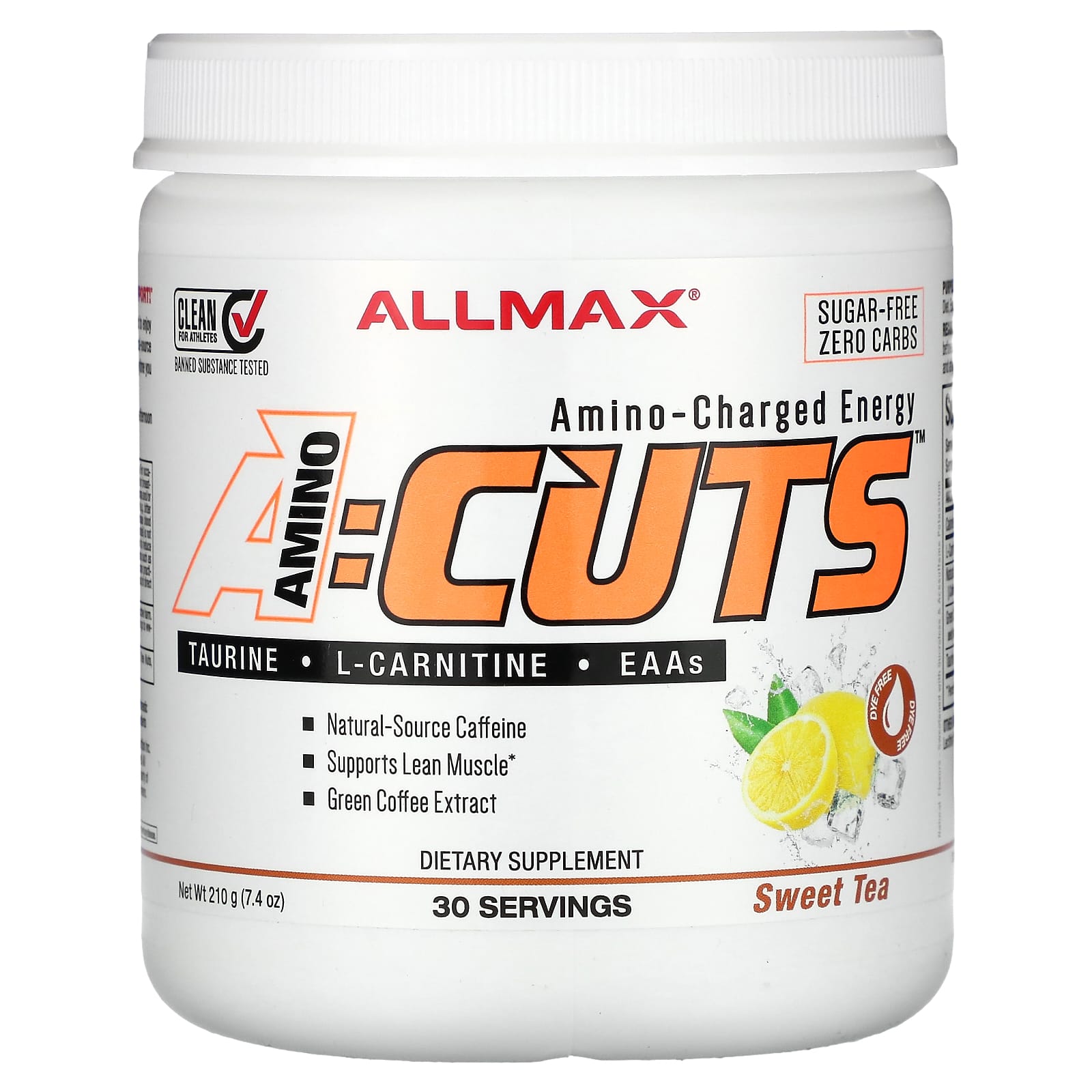 ALLMAX, ACUTS ™, энергия, заряженная аминокислотами, сладкий чай, 210 г (7,4 унции)