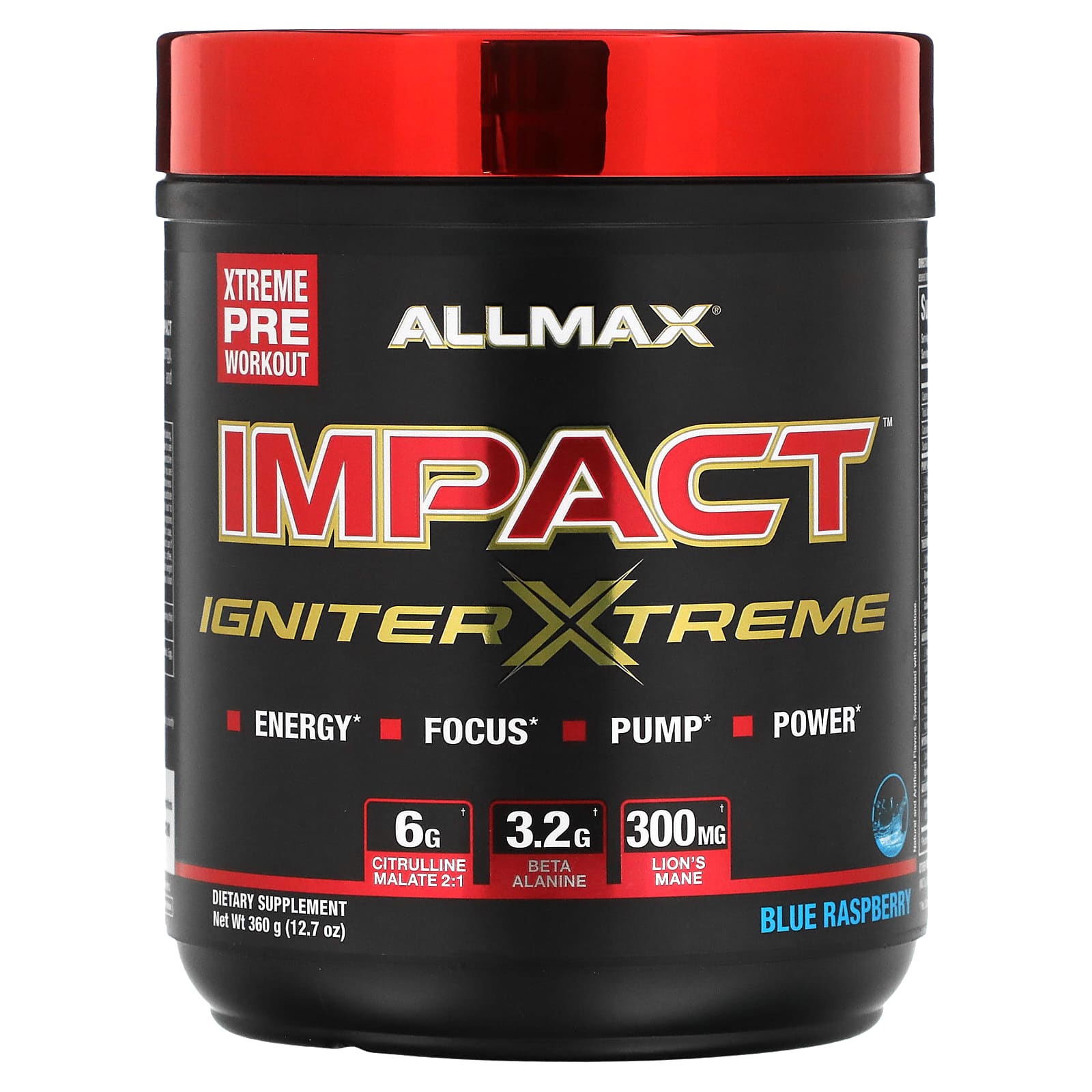 ALLMAX, IMPACT™ IGNITER XTREME, Pre-Workout, Blue Raspberry, 12.7 oz (360 g)